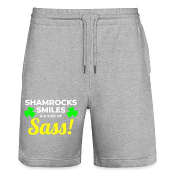 Shamrocks, Smiles, and Sass: Funny Irish Girl - Stanley/Stella Trainer Unisex Organic Jogging Shorts - heather grey - Front - Nik (191cm) & Marisol (170cm)