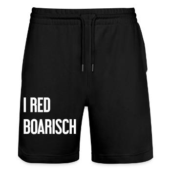 I red boarisch - Stanley/Stella Trainer Unisex Organic Jogging Shorts - black - Front - Nik (191cm) & Marisol (170cm)