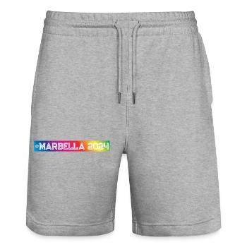Marbella 2024 Colorful - Stanley/Stella Trainer Unisex Organic Jogging Shorts - heather grey - Front - Nik (191cm) & Marisol (170cm)