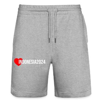 Indonésie 2024 Vacances du cœur - Short de jogging bio TRAINER Stanley/Stella unisexe - gris chiné - Devant - Nik (191cm) & Marisol (170cm)