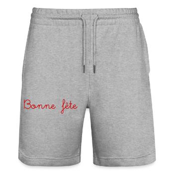 HAPPY FATHER'S DAY. DAD. FATHER's DAY - Stanley/Stella Trainer Unisex Organic Jogging Shorts - heather grey - Front - Nik (191cm) & Marisol (170cm)