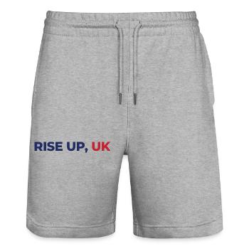 Rise Up, UK - Stanley/Stella Trainer Unisex Organic Jogging Shorts - heather grey - Front - Nik (191cm) & Marisol (170cm)