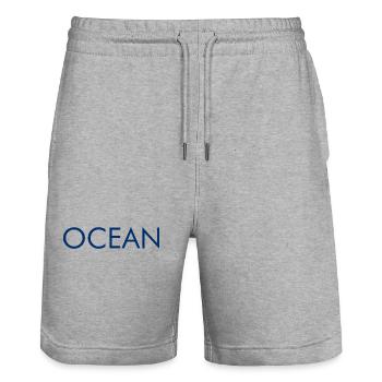 Ocean Lettering Design Logo Ocean Sea - Stanley/Stella Trainer Unisex Organic Jogging Shorts - heather grey - Front - Nik (191cm) & Marisol (170cm)