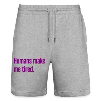 Les gens vous fatiguent - Drôle de dicton - Short de jogging bio TRAINER Stanley/Stella unisexe - gris chiné - Devant - Nik (191cm) & Marisol (170cm)