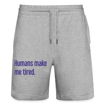 People make you tired - Funny saying - Stanley/Stella Trainer Unisex Organic Jogging Shorts - heather grey - Front - Nik (191cm) & Marisol (170cm)