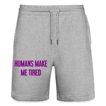 People make you tired - Funny saying - Stanley/Stella Trainer Unisex Organic Jogging Shorts - heather grey - Front - Nik (191cm) & Marisol (170cm)