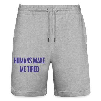 People make you tired - Funny saying - Stanley/Stella Trainer Unisex Organic Jogging Shorts - heather grey - Front - Nik (191cm) & Marisol (170cm)