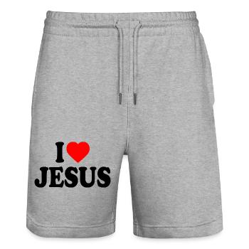 I love jesus - Short de jogging bio TRAINER Stanley/Stella unisexe - gris chiné - Devant - Nik (191cm) & Marisol (170cm)