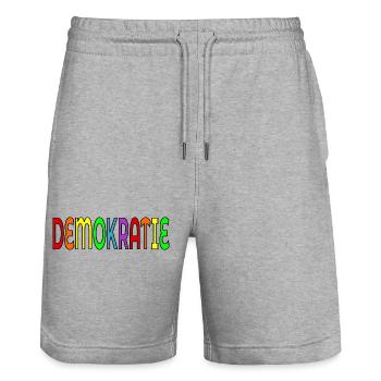 SCHRIFTZUG DEMOKRATIE - Stanley/Stella Unisex Bio Joggingshorts Trainer  - Grau meliert - Vorne - Nik (191cm) & Marisol (170cm)