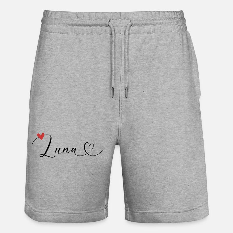 Luna Nom Prénom Calligraphie Coeur - Short de jogging bio TRAINER Stanley/Stella unisexe - gris chiné
