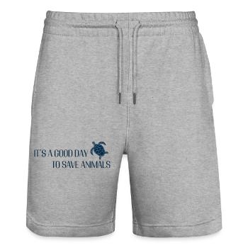 Sauver les animaux – Tortue pour la conservation marine - Short de jogging bio TRAINER Stanley/Stella unisexe - gris chiné - Devant - Nik (191cm) & Marisol (170cm)