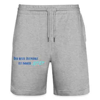 Der beste Zeitpunkt ist immer Jetzt - Stanley/Stella Unisex Bio Joggingshorts Trainer  - Grau meliert - Vorne - Nik (191cm) & Marisol (170cm)