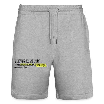 Inspirational Biblical Quote - Stanley/Stella Trainer Unisex Organic Jogging Shorts - heather grey - Front - Nik (191cm) & Marisol (170cm)