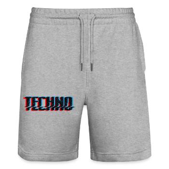 Techno Blue Neon Overprint Typografie - Stanley/Stella Unisex Bio Joggingshorts Trainer  - Grau meliert - Vorne - Nik (191cm) & Marisol (170cm)