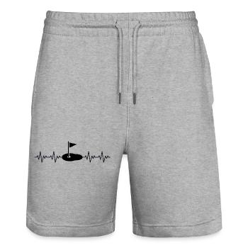 Golf Golfer Golfplatz EKG Herzschlag Herzfrequenz - Stanley/Stella Unisex Bio Joggingshorts Trainer  - Grau meliert - Vorne - Nik (191cm) & Marisol (170cm)