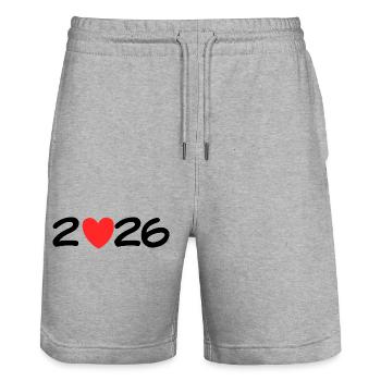 2026 mit Herz. Silvester & Neujahr Vorfreude Glück - Stanley/Stella Unisex Bio Joggingshorts Trainer  - Grau meliert - Vorne - Nik (191cm) & Marisol (170cm)