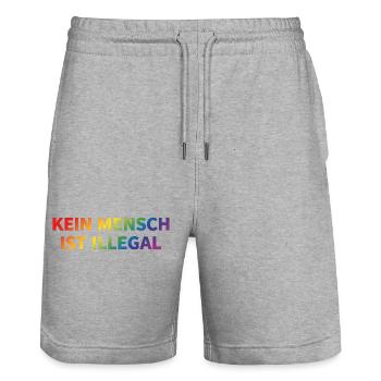 Personne n’est illégal arc-en-ciel - Short de jogging bio TRAINER Stanley/Stella unisexe - gris chiné - Devant - Nik (191cm) & Marisol (170cm)