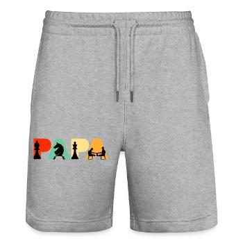 Schachpapa Retro Brettspiel Strategie Schachpapa - Stanley/Stella Unisex Bio Joggingshorts Trainer  - Grau meliert - Vorne - Nik (191cm) & Marisol (170cm)