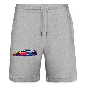 Bunter Super Sportwagen Rennauto Kunst - Stanley/Stella Unisex Bio Joggingshorts Trainer  - Grau meliert - Vorne - Nik (191cm) & Marisol (170cm)