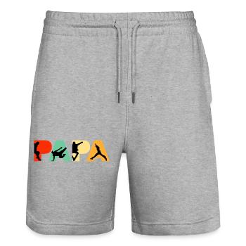 Parkour Papa Funny Retro Free Running Dad - Stanley/Stella Trainer Unisex Organic Jogging Shorts - heather grey - Front - Nik (191cm) & Marisol (170cm)