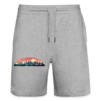 Sunset City Panorama - Stanley/Stella Trainer Unisex Organic Jogging Shorts - heather grey - Front - Nik (191cm) & Marisol (170cm)