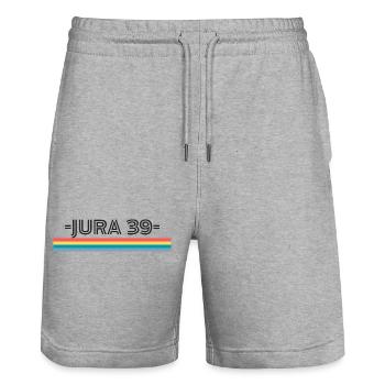 Jura 39 T-Shirt Cadeau Humour - Short de jogging bio TRAINER Stanley/Stella unisexe - gris chiné - Devant - Nik (191cm) & Marisol (170cm)