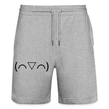 Émotique (⌒▽⌒) riante Kaomoji joyeuse - Short de jogging bio TRAINER Stanley/Stella unisexe - gris chiné - Devant - Nik (191cm) & Marisol (170cm)