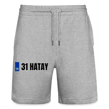 31 Hatay Kennzeichen | Türkisches Kennzeichen - Stanley/Stella Unisex Bio Joggingshorts Trainer  - Grau meliert - Vorne - Nik (191cm) & Marisol (170cm)