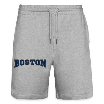 Boston Block Font Logo - Stanley/Stella Trainer Unisex Organic Jogging Shorts - heather grey - Front - Nik (191cm) & Marisol (170cm)