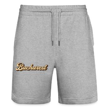 Bukarest Vintage Schriftzug - Stanley/Stella Unisex Bio Joggingshorts Trainer  - Grau meliert - Vorne - Nik (191cm) & Marisol (170cm)