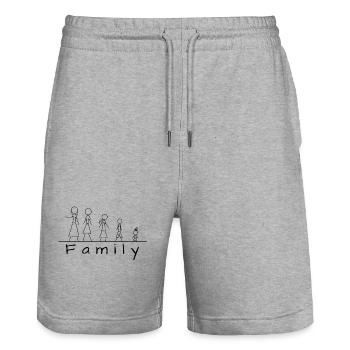 Stick figure family - Stanley/Stella Trainer Unisex Organic Jogging Shorts - heather grey - Front - Nik (191cm) & Marisol (170cm)
