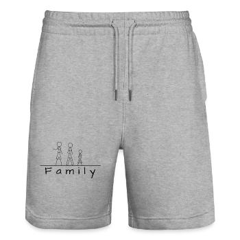 Stick figure family - Stanley/Stella Trainer Unisex Organic Jogging Shorts - heather grey - Front - Nik (191cm) & Marisol (170cm)
