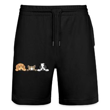 Golden Retriever, Katze und Bernhardiner - Stanley/Stella Unisex Bio Joggingshorts Trainer  - Schwarz - Vorne - Nik (191cm) & Marisol (170cm)