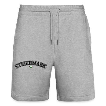 Steiermark Herz Schrift - Stanley/Stella Unisex Bio Joggingshorts Trainer  - Grau meliert - Vorne - Nik (191cm) & Marisol (170cm)
