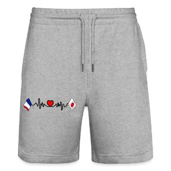 Cardio coeur avec drapeau France et drapeau Japon - Short de jogging bio TRAINER Stanley/Stella unisexe - gris chiné - Devant - Nik (191cm) & Marisol (170cm)