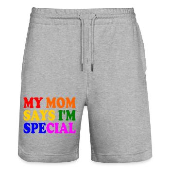 my mom says im special - Stanley/Stella Unisex Bio Joggingshorts Trainer  - Grau meliert - Vorne - Nik (191cm) & Marisol (170cm)