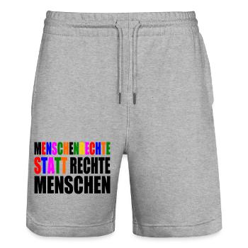 menschenrechte statt rechte menschen - Stanley/Stella Unisex Bio Joggingshorts Trainer  - Grau meliert - Vorne - Nik (191cm) & Marisol (170cm)