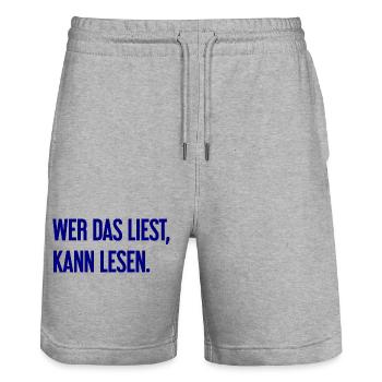 If you read this, you can read. - Stanley/Stella Trainer Unisex Organic Jogging Shorts - heather grey - Front - Nik (191cm) & Marisol (170cm)