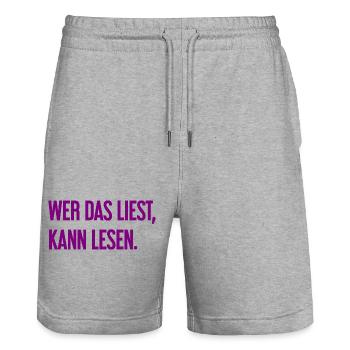 If you read this, you can read. - Stanley/Stella Trainer Unisex Organic Jogging Shorts - heather grey - Front - Nik (191cm) & Marisol (170cm)