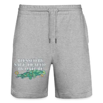 Par la sauge guérie par la nature Bâtons de purification - Short de jogging bio TRAINER Stanley/Stella unisexe - gris chiné - Devant - Nik (191cm) & Marisol (170cm)