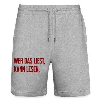 If you read this, you can read. - Stanley/Stella Trainer Unisex Organic Jogging Shorts - heather grey - Front - Nik (191cm) & Marisol (170cm)