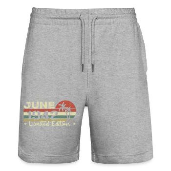 June Vintage 82nd Birthday Born 1942 Vibe - Stanley/Stella Trainer Unisex Organic Jogging Shorts - heather grey - Front - Nik (191cm) & Marisol (170cm)