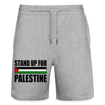 stand up for palestine - Stanley/Stella Unisex Bio Joggingshorts Trainer  - Grau meliert - Vorne - Nik (191cm) & Marisol (170cm)