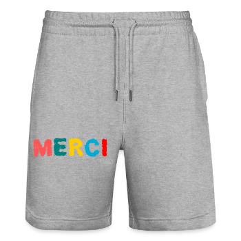 MERCI. MAÎTRESSE. MAÎTRE. MERCI MAÎTRESSE - Short de jogging bio TRAINER Stanley/Stella unisexe - gris chiné - Devant - Nik (191cm) & Marisol (170cm)