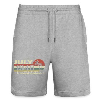 millésime de juillet 78e anniversaire né 1946 vibe - Short de jogging bio TRAINER Stanley/Stella unisexe - gris chiné - Devant - Nik (191cm) & Marisol (170cm)