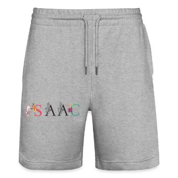 ISAAC Namenskunst mit gestickten Blumen - Stanley/Stella Unisex Bio Joggingshorts Trainer  - Grau meliert - Vorne - Nik (191cm) & Marisol (170cm)