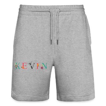 KEVIN Namenskunst mit Blumen bestickt - Stanley/Stella Unisex Bio Joggingshorts Trainer  - Grau meliert - Vorne - Nik (191cm) & Marisol (170cm)