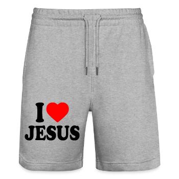 I love jesus - Short de jogging bio TRAINER Stanley/Stella unisexe - gris chiné - Devant - Nik (191cm) & Marisol (170cm)