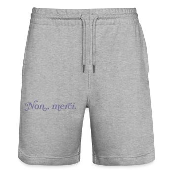 Non, merci – French Minimalism - Stanley/Stella Trainer Unisex Organic Jogging Shorts - heather grey - Front - Nik (191cm) & Marisol (170cm)