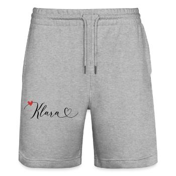 Klara Nom Prénom Calligraphie Coeur - Short de jogging bio TRAINER Stanley/Stella unisexe - gris chiné - Devant - Nik (191cm) & Marisol (170cm)